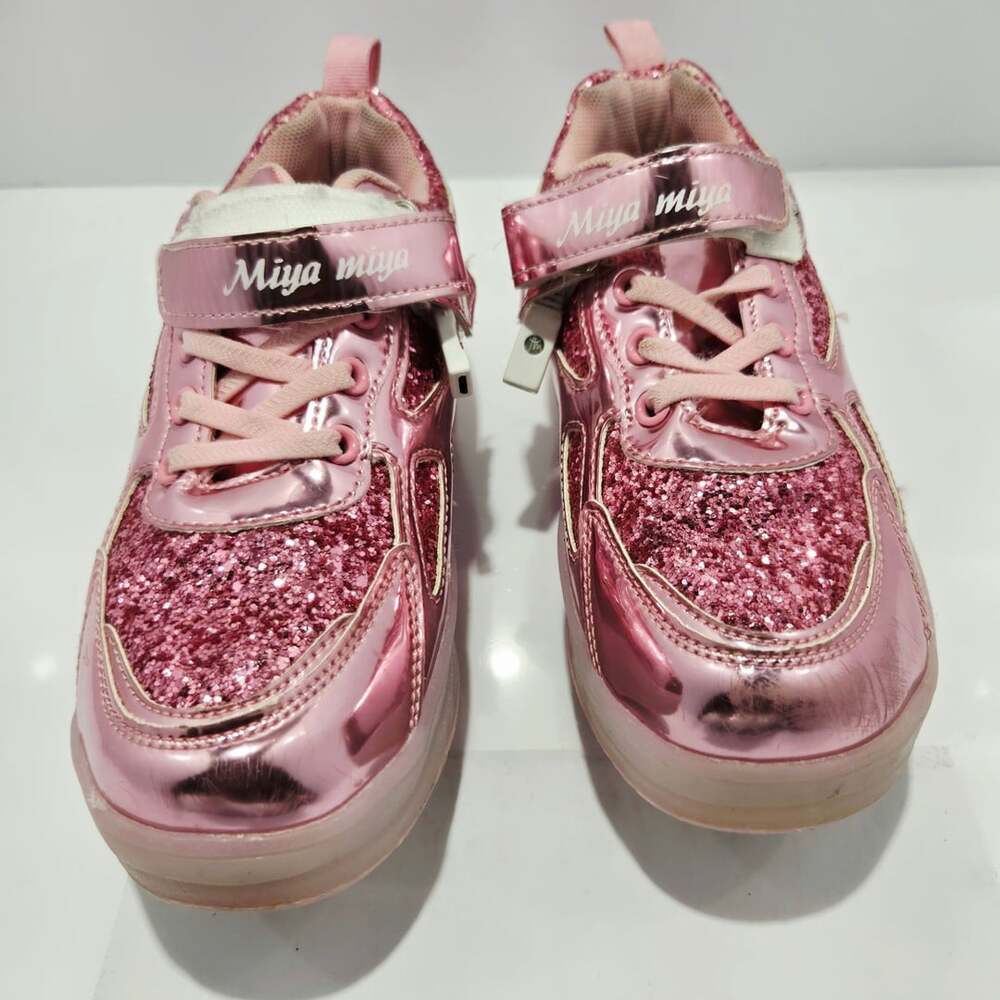 Miya Miya Pink Metallic Glitter LED Roller Shoes with Hook & Loop Strap
